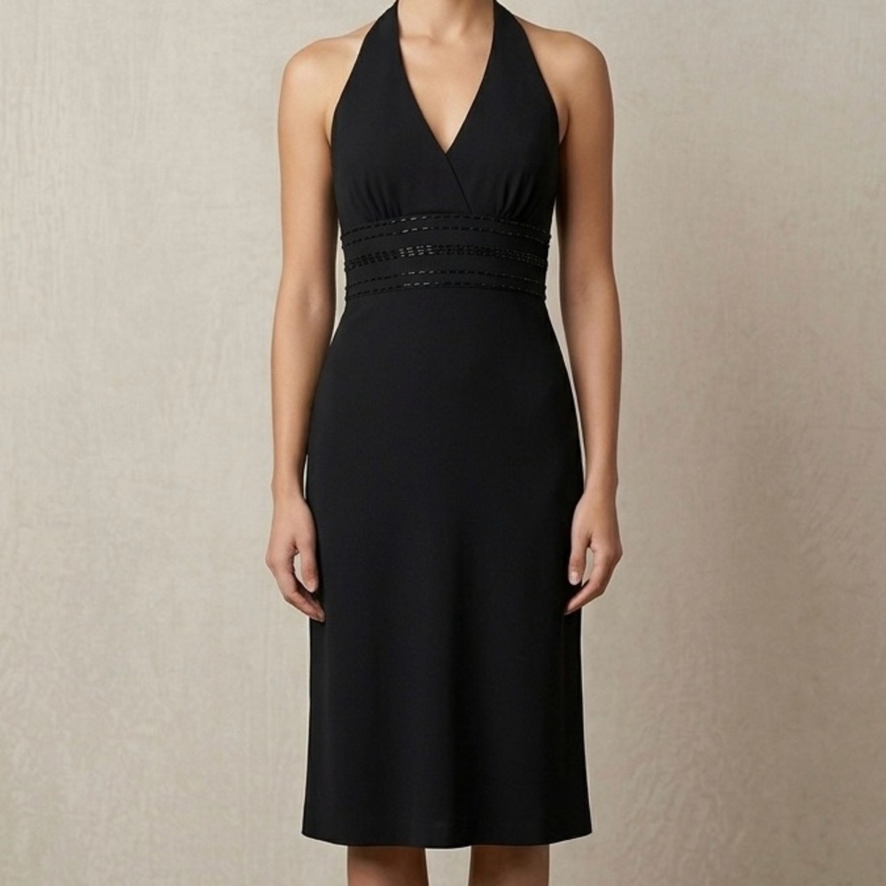 Vintage Jones Wear Black Halter Midi Dress Beaded Waist Y2K 2000s Party Event 8